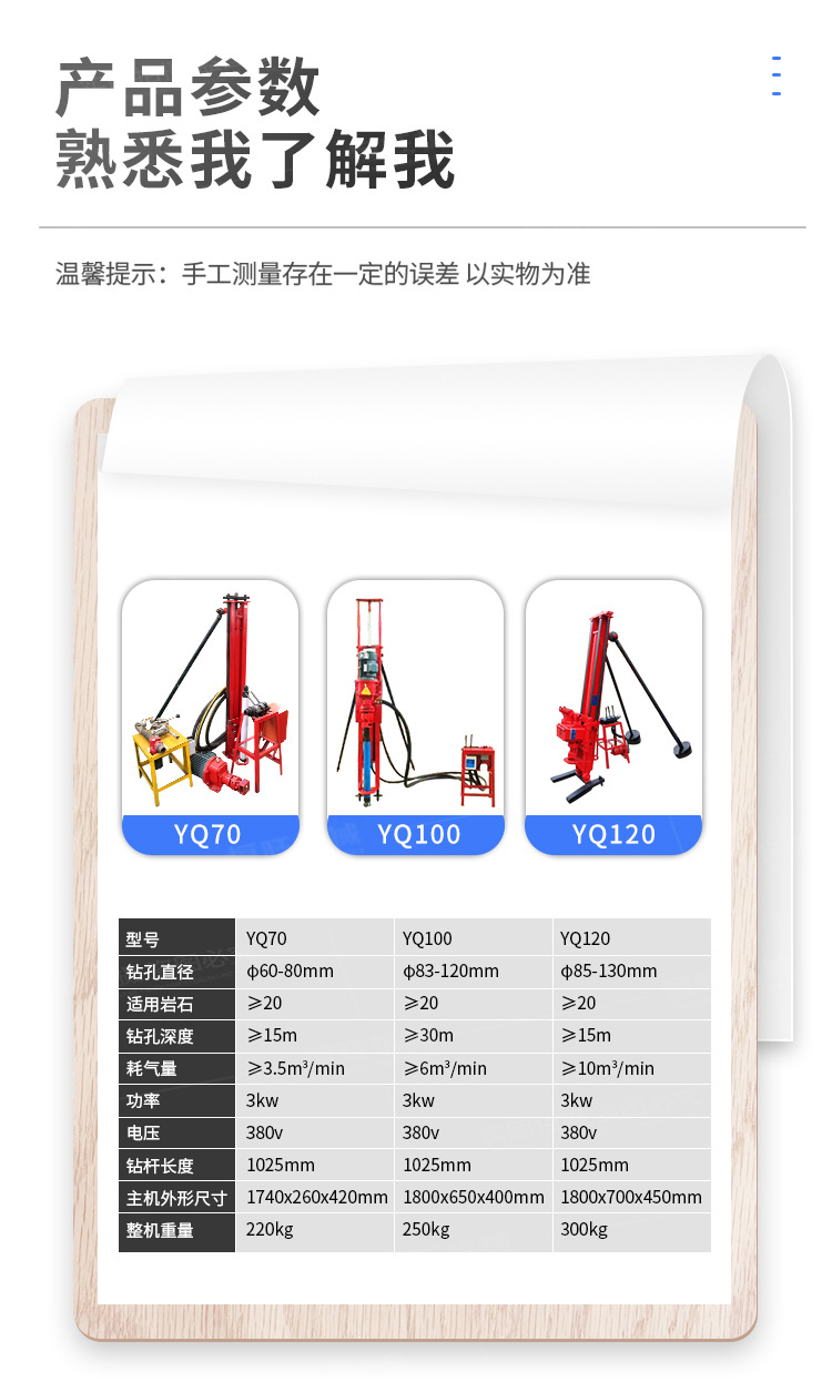 气动岩石潜孔钻机 小型冲击式大理石打孔机 便携式边坡护栏钻孔机